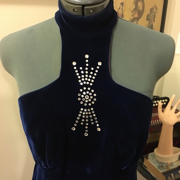 Vintage Dresses & Skirts - Vintage blue velvet cabaret gown